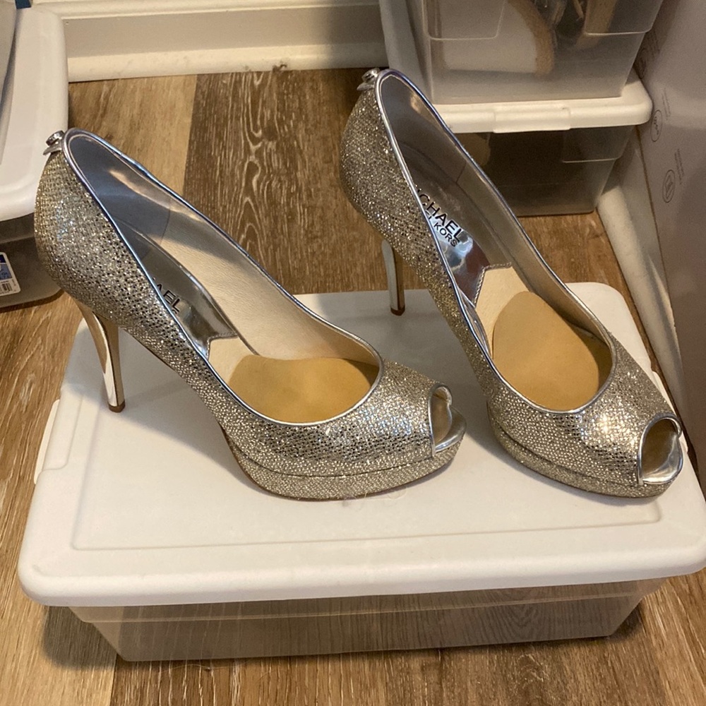 Michael Kors Platform peep toe glitter pumps